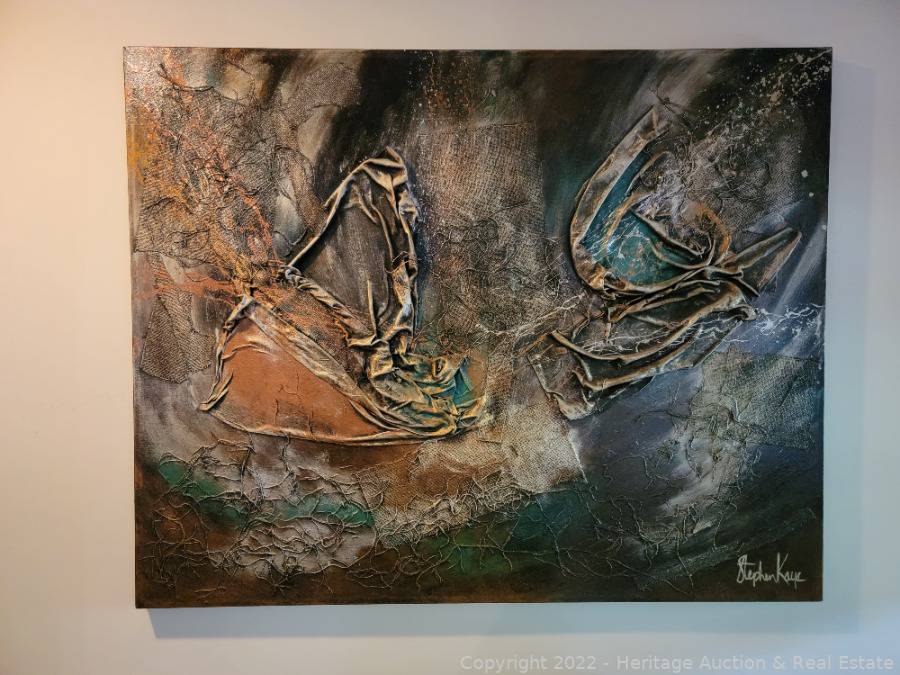 Stephen Kaye Signed 3D Abstract Oil On Canvas Painting Auction